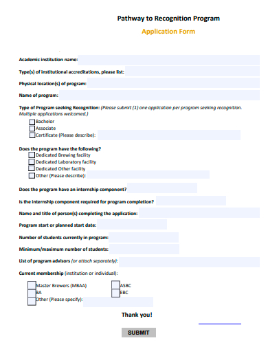 pathway to recognition program application form template