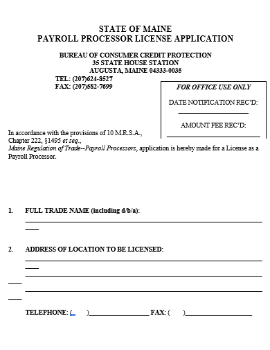 payroll processor license application template