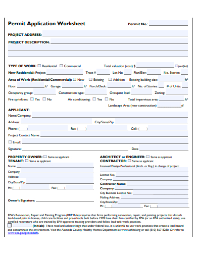 permit application worksheet template