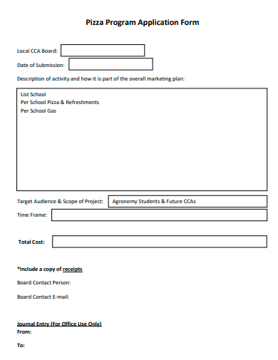 pizza program application form template