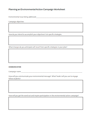 planning an environmental action campaign worksheet template