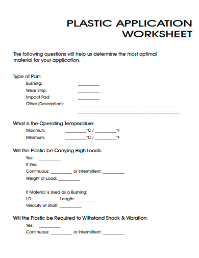 plastic application worksheet template
