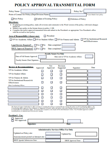 policy approval transmittal form template
