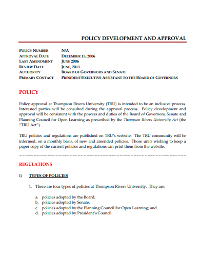 policy development and approval template