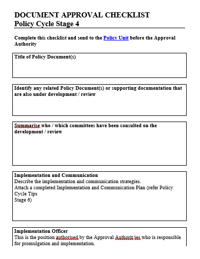 policy document approval checklist template