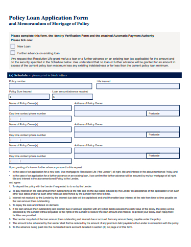 policy loan application form template