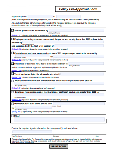 policy pre approval form template