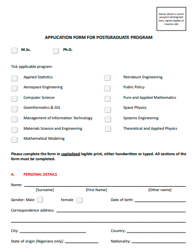 postgraduate program application form template