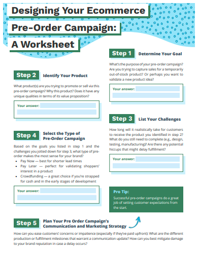 pre order campaign worksheet template