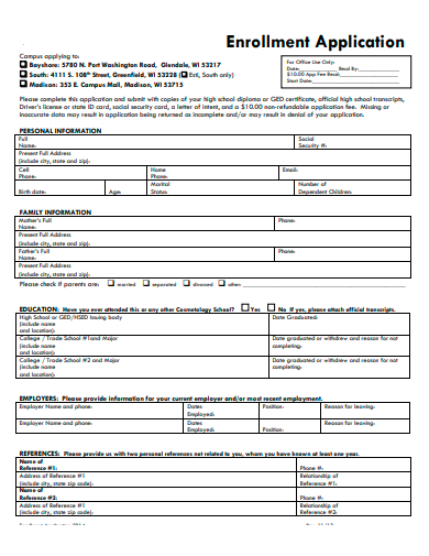 printable enrollment application template