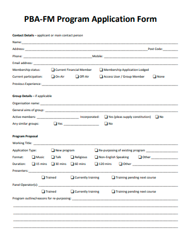 program application form example