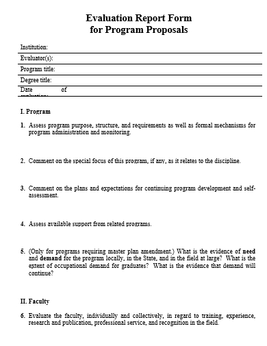 program proposal evaluation report form template