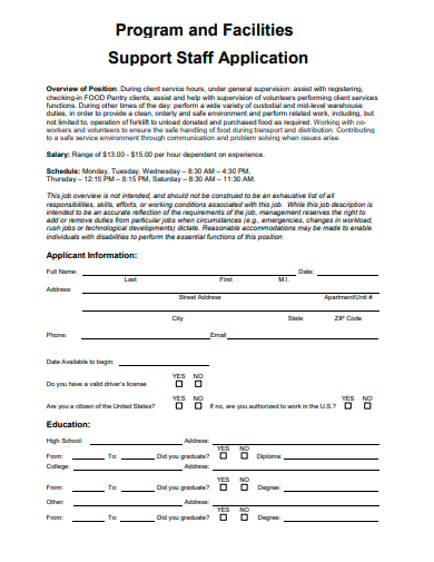 program and facilities support staff application template