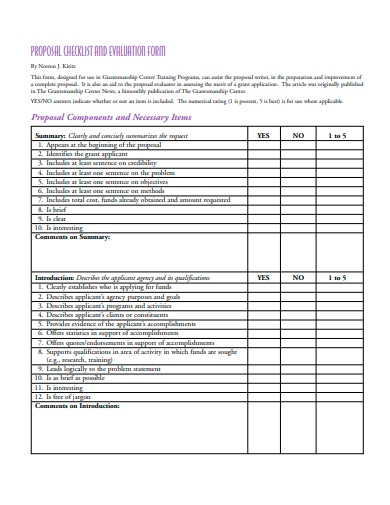 proposal checklist and evaluation form template