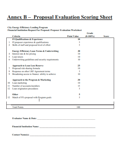 proposal evaluation scoring sheet template