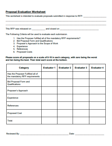 proposal evaluation worksheet template