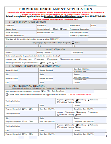 provider enrollment application template
