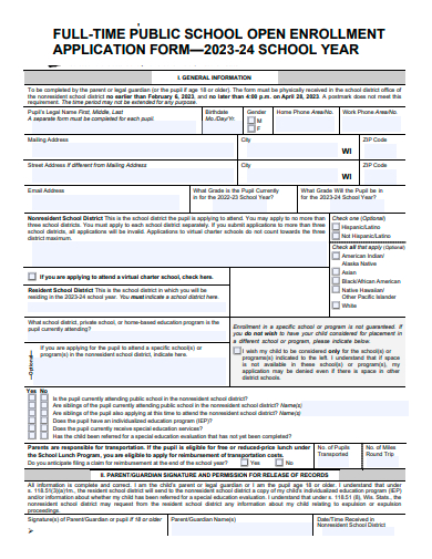 public school open enrollment application form template