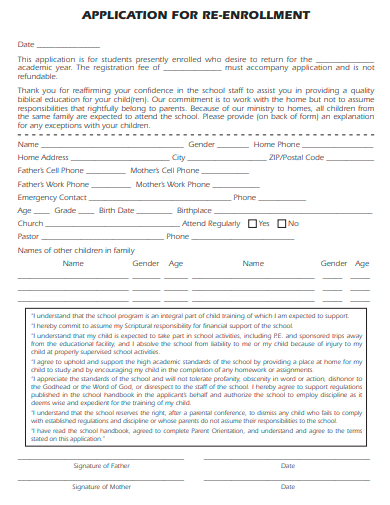 re enrollment application template