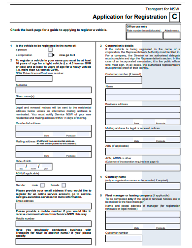 registration application template