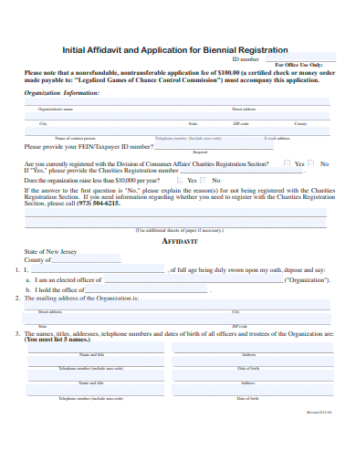 registration initial affidavit application template