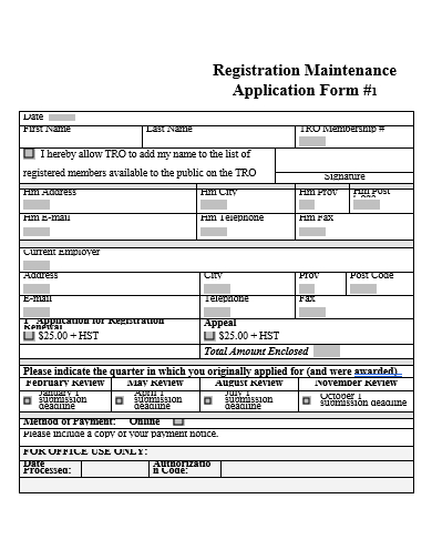 registration maintenance application form template