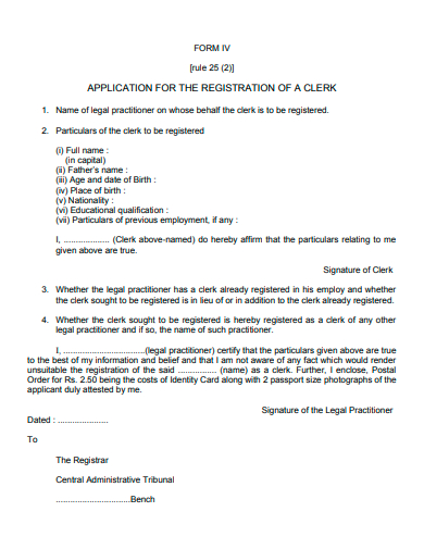registration of clerk application form template