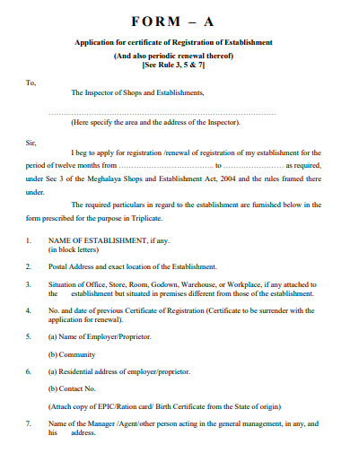 registration of establishment application template