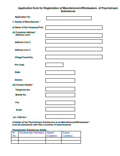 registration of manufacturer application form template