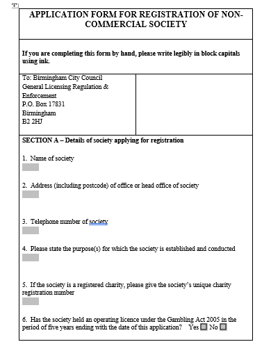 registration of non commercial society application form template