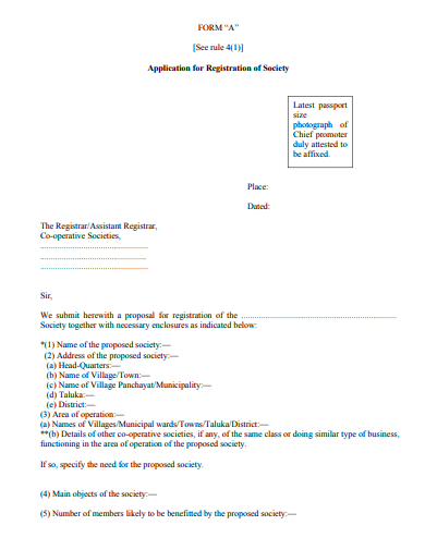 registration of society application template