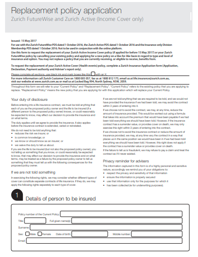 replacement policy application template