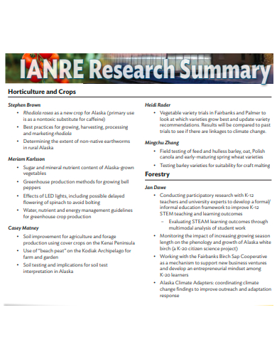 research summary format