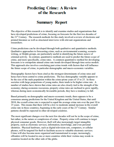 research summary report template