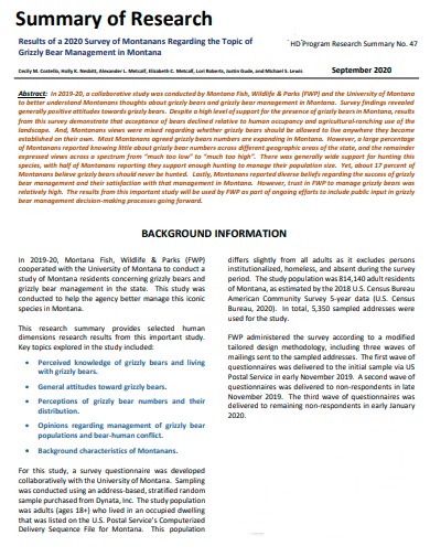 research summary template pdf
