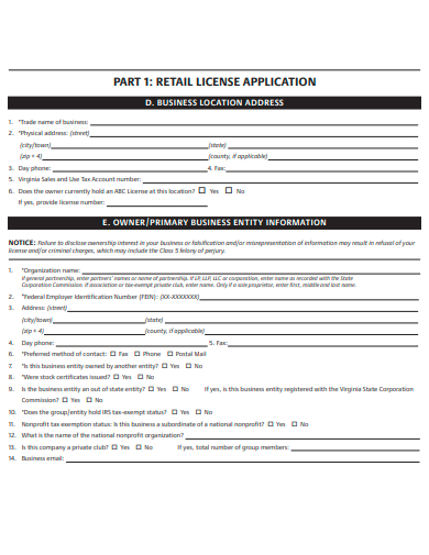 retail license application template