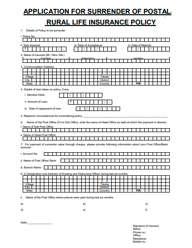 rural life insurance policy application template