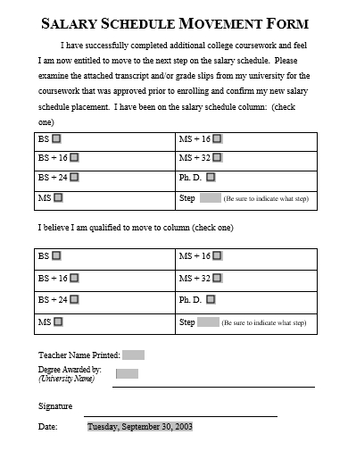salary schedule movement form template