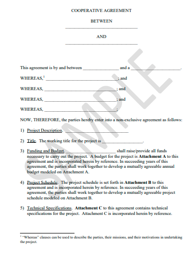 sample cooperative agreement template