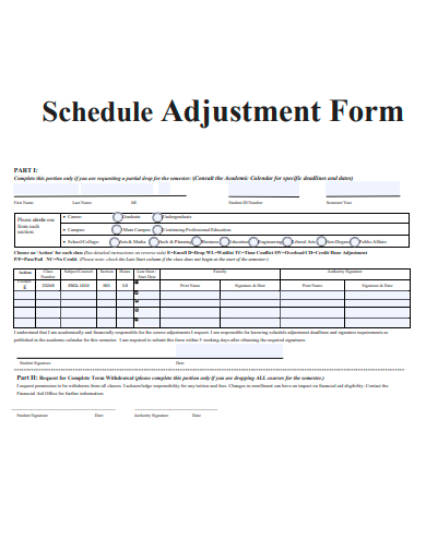 schedule adjustment form template