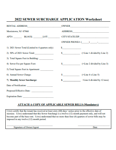 sewer surcharge application worksheet template