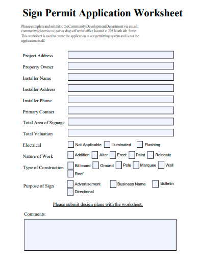 sign permit application worksheet template