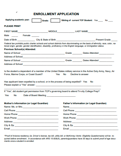 simple enrollment application template