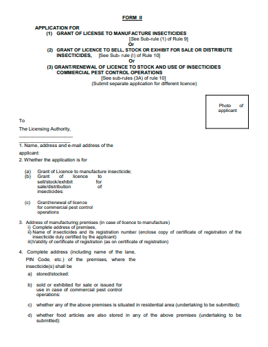 simple license application form template