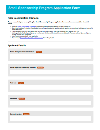 small sponsorship program application form template