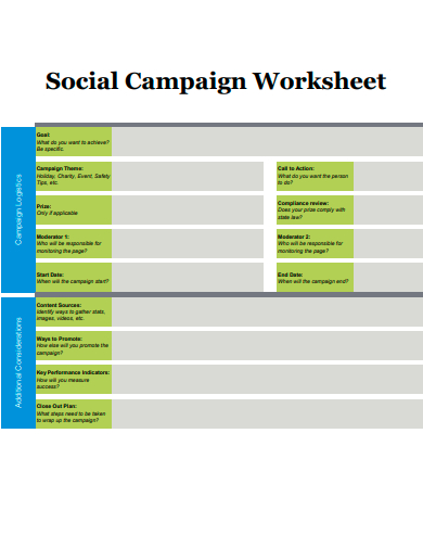 social campaign worksheet template