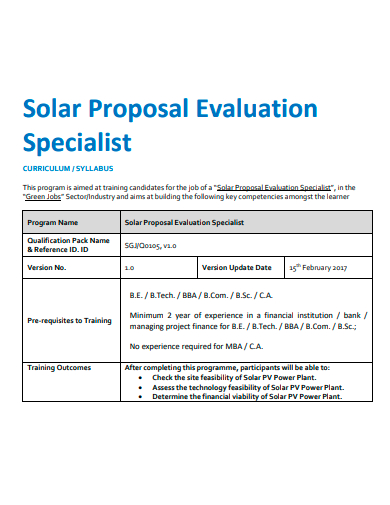 solar proposal evaluation specialist template
