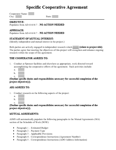 specific cooperative agreement template