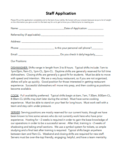 staff application example