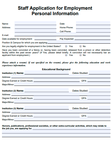 staff application for employment template